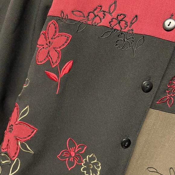 Allison Daley Blouse Jacket Top Size 8 Burgundy Green Black - Picture 4 of 7